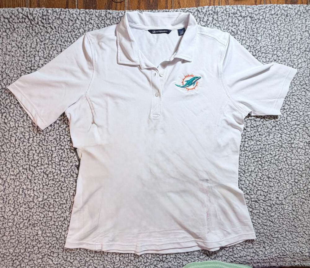 Miami Dolphins Cutter & Buck Women's White Advantage Polo Shirt Size Large
